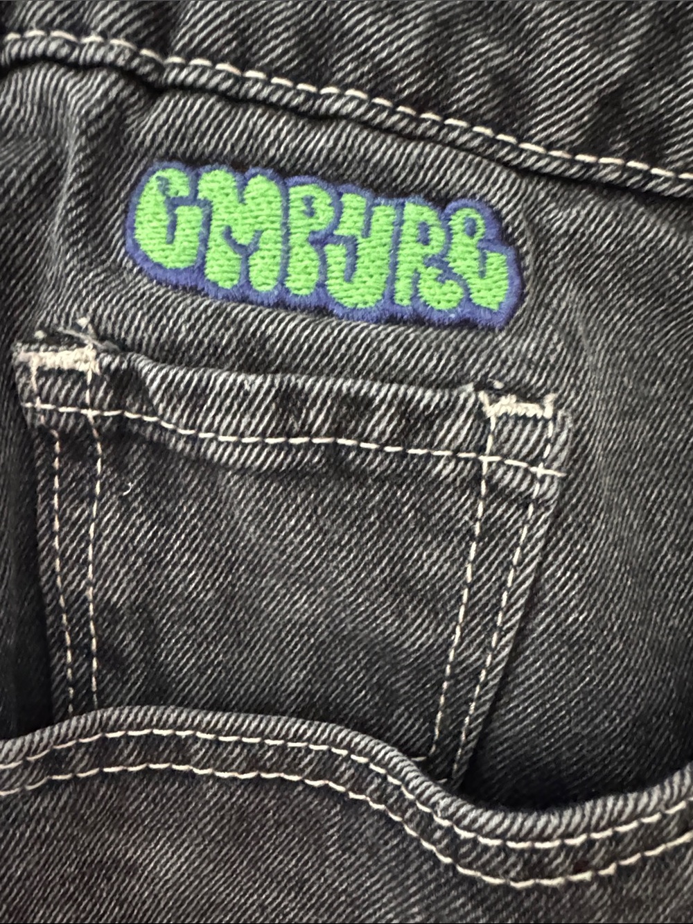 Empyre 90’s Y2K Skater Black Relaxed Wide Leg Jeans with Green Logo Accent - Picture 3 of 5